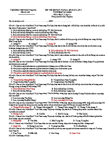 Đề thi rèn kĩ năng làm bài Địa lí 12 (Lần 2) - Mã đề 681 - Năm học 2023-2024 - Trường THPT Mỏ Trạng (Có đáp án)