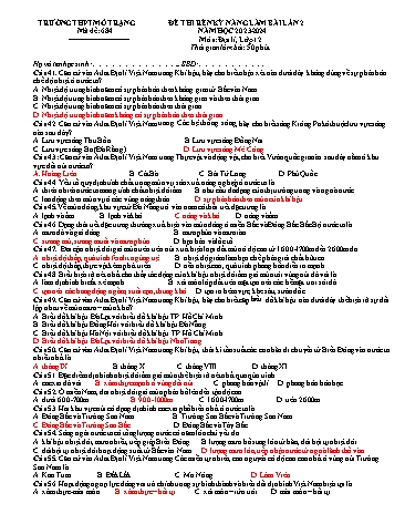 Đề thi rèn kĩ năng làm bài Địa lí 12 (Lần 2) - Mã đề 684 - Năm học 2023-2024 - Trường THPT Mỏ Trạng (Có đáp án)