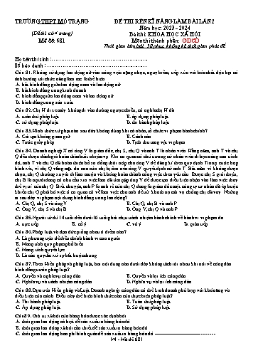 Đề thi rèn kĩ năng làm bài GDCD 12 (Lần 2) - Mã đề 681 - Năm học 2023-2024 - Trường THPT Mỏ Trạng (Có đáp án)
