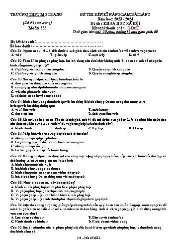 Đề thi rèn kĩ năng làm bài GDCD 12 (Lần 2) - Mã đề 683 - Năm học 2023-2024 - Trường THPT Mỏ Trạng (Có đáp án)
