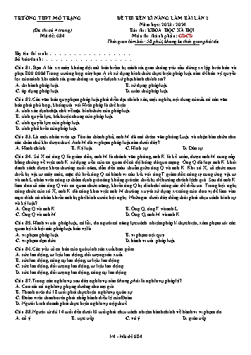 Đề thi rèn kĩ năng làm bài GDCD 12 (Lần 2) - Mã đề 684 - Năm học 2023-2024 - Trường THPT Mỏ Trạng (Có đáp án)