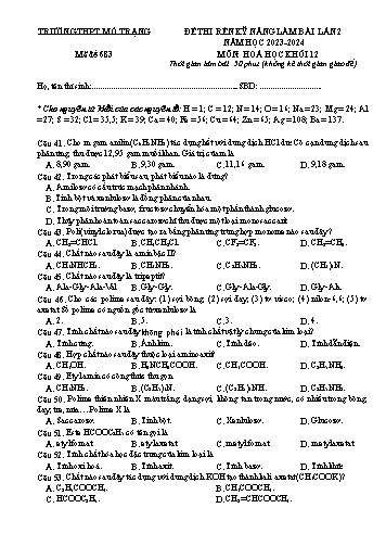 Đề thi rèn kĩ năng làm bài Hóa học 12 (Lần 2) - Mã đề 683 - Năm học 2023-2024 - Trường THPT Mỏ Trạng (Có đáp án)
