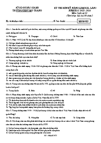 Đề thi rèn kĩ năng làm bài Lịch sử 12 (Lần 2) - Mã đề 683 - Năm học 2023-2024 - Trường THPT Mỏ Trạng (Có đáp án)