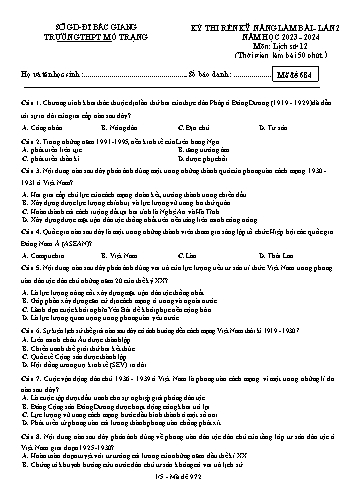 Đề thi rèn kĩ năng làm bài Lịch sử 12 (Lần 2) - Mã đề 684 - Năm học 2023-2024 - Trường THPT Mỏ Trạng (Có đáp án)