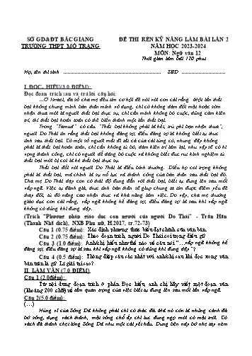 Đề thi rèn kĩ năng làm bài Ngữ văn 12 - Lần 2 - Năm học 2023-2024 - Trường THPT Mỏ Trạng (Có đáp án)