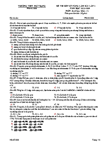 Đề thi rèn kĩ năng làm bài Sinh học 12 (Lần 2) - Mã đề 000 - Năm học 2023-2024 - Trường THPT Mỏ Trạng (Có đáp án)