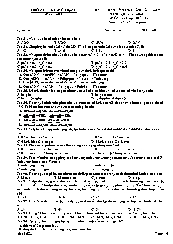 Đề thi rèn kĩ năng làm bài Sinh học 12 (Lần 2) - Mã đề 683 - Năm học 2023-2024 - Trường THPT Mỏ Trạng (Có đáp án)