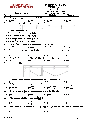 Đề thi rèn kĩ năng làm bài Toán 12 (Lần 2) - Mã đề 682 - Năm học 2023-2024 - Trường THPT Mỏ Trạng (Có đáp án)