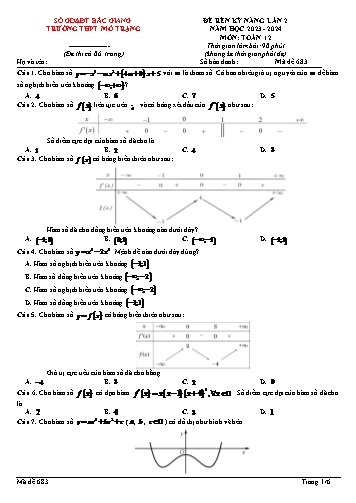 Đề thi rèn kĩ năng làm bài Toán 12 (Lần 2) - Mã đề 683 - Năm học 2023-2024 - Trường THPT Mỏ Trạng (Có đáp án)