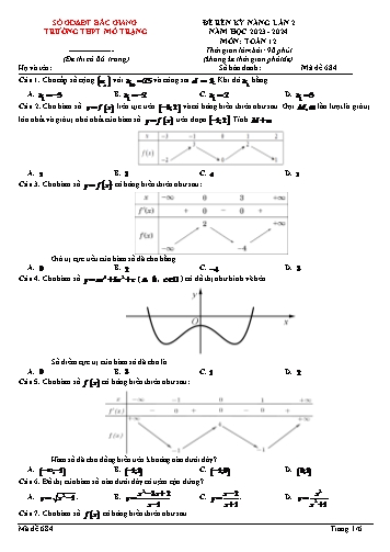 Đề thi rèn kĩ năng làm bài Toán 12 (Lần 2) - Mã đề 684 - Năm học 2023-2024 - Trường THPT Mỏ Trạng (Có đáp án)