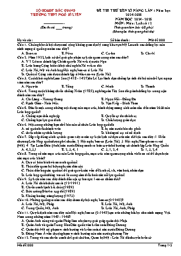 Đề thi rèn kĩ năng Lịch sử 12 (Lần 1) - Mã đề 000 - Năm học 2024-2025 - Trường THPT Ngô Sĩ Liên (Có đáp án + Ma trận)