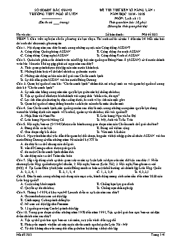 Đề thi rèn kĩ năng Lịch sử 12 (Lần 1) - Mã đề 502 - Năm học 2024-2025 - Trường THPT Ngô Sĩ Liên (Có đáp án + Ma trận)