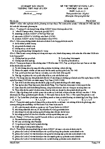 Đề thi rèn kĩ năng Lịch sử 12 (Lần 1) - Mã đề 504 - Năm học 2024-2025 - Trường THPT Ngô Sĩ Liên (Có đáp án + Ma trận)