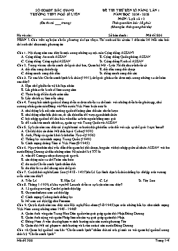 Đề thi rèn kĩ năng Lịch sử 12 (Lần 1) - Mã đề 506 - Năm học 2024-2025 - Trường THPT Ngô Sĩ Liên (Có đáp án + Ma trận)