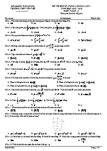 Đề thi rèn kĩ năng Toán 12 (Lần 2) - Mã đề 683 - Năm học 2022-2023 - Trường THPT Yên Thế (Có đáp án + Ma trận)