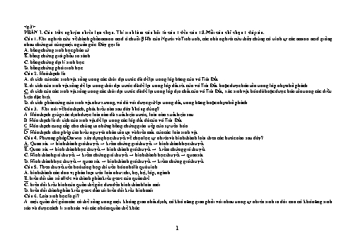 Đề thi Sinh học Lớp 12 (Có đáp án + Ma trận)