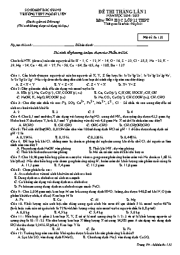 Đề thi tháng Hóa học 12 (Lần 1) - Mã đề 132 - Năm học 2014-2015 - Trường THPT Ngô Sĩ Liên