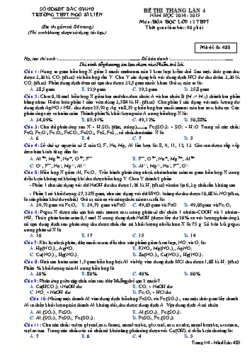 Đề thi tháng Hóa học 12 (Lần 4) - Mã đề 485 - Năm học 2014-2015 - Trường THPT Ngô Sĩ Liên (Có đáp án)