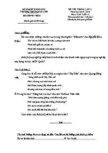 Đề thi tháng Ngữ văn 12 (Lần 2) - Năm học 2014-2015 - Trường THPT Ngô Sĩ Liên (Có đáp án)