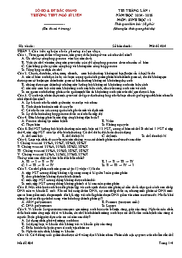 Đề thi tháng Sinh học 12 (Lần 1) - Mã đề 404 - Năm học 2024-2025 - Trường THPT Ngô Sĩ Liên (Có đáp án)
