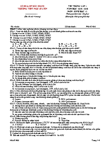 Đề thi tháng Sinh học 12 (Lần 1) - Mã đề 406 - Năm học 2024-2025 - Trường THPT Ngô Sĩ Liên (Có đáp án)
