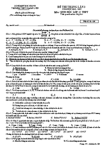 Đề thi tháng Sinh học 12 (Lần 3) - Mã đề 104 - Năm học 2014-2015 - Trường THPT Ngô Sĩ Liên