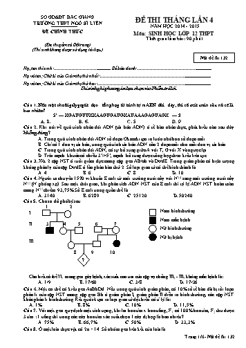 Đề thi tháng Sinh học 12 (Lần 4) - Mã đề 132 - Năm học 2014-2015 - Trường THPT Ngô Sĩ Liên (Có đáp án)