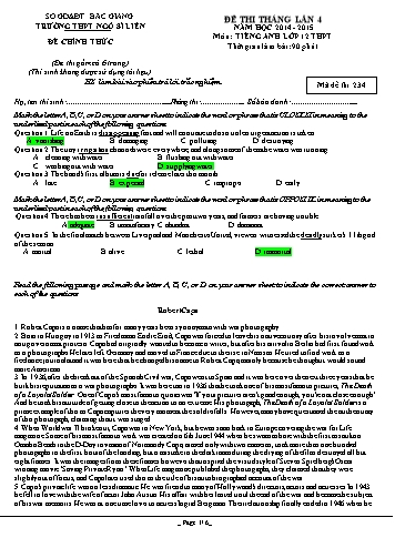 Đề thi tháng Tiếng Anh 12 (Lần 4) - Mã đề 234 - Năm học 2014-2015 - Trường THPT Ngô Sĩ Liên (Có đáp án)