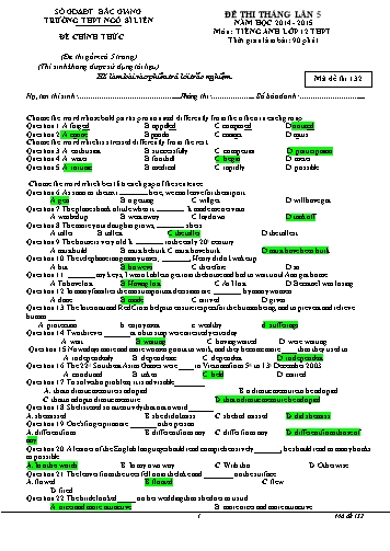 Đề thi tháng Tiếng Anh 12 (Lần 5) - Mã đề 132 - Năm học 2014-2015 - Trường THPT Ngô Sĩ Liên (Có đáp án)