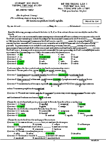 Đề thi tháng Tiếng Anh 12 (Lần 5) - Mã đề 234 - Năm học 2014-2015 - Trường THPT Ngô Sĩ Liên (Có đáp án)