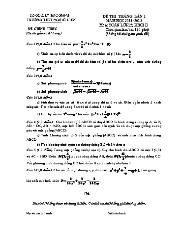 Đề thi tháng Toán 12 (Lần 1) - Năm học 2014-2015 - Trường THPT Ngô Sĩ Liên (Có đáp án)