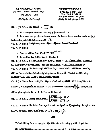 Đề thi tháng Toán 12 (Lần 2) - Năm học 2014-2015 - Trường THPT Ngô Sĩ Liên (Có đáp án)
