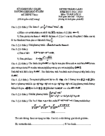 Đề thi tháng Toán 12 (Lần 3) - Năm học 2014-2015 - Trường THPT Ngô Sĩ Liên (Có đáp án)