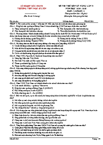 Đề thi thử rèn kĩ năng Lịch sử 12 (Lần 2) - Mã đề 501 - Năm học 2024-2025 - Trường THPT Ngô Sĩ Liên (Có đáp án + Ma trận)