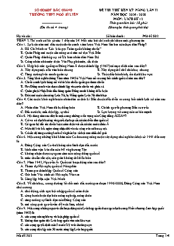Đề thi thử rèn kĩ năng Lịch sử 12 (Lần 2) - Mã đề 502 - Năm học 2024-2025 - Trường THPT Ngô Sĩ Liên (Có đáp án + Ma trận)