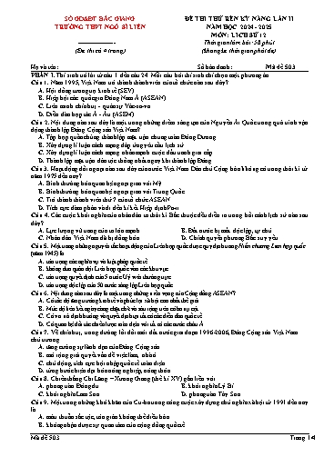 Đề thi thử rèn kĩ năng Lịch sử 12 (Lần 2) - Mã đề 503 - Năm học 2024-2025 - Trường THPT Ngô Sĩ Liên (Có đáp án + Ma trận)