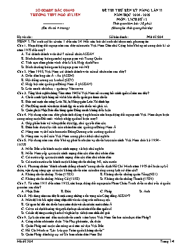 Đề thi thử rèn kĩ năng Lịch sử 12 (Lần 2) - Mã đề 504 - Năm học 2024-2025 - Trường THPT Ngô Sĩ Liên (Có đáp án + Ma trận)