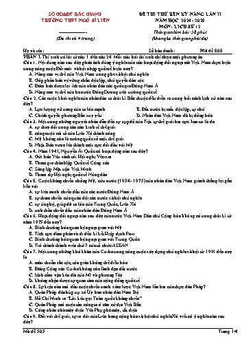 Đề thi thử rèn kĩ năng Lịch sử 12 (Lần 2) - Mã đề 505 - Năm học 2024-2025 - Trường THPT Ngô Sĩ Liên (Có đáp án + Ma trận)