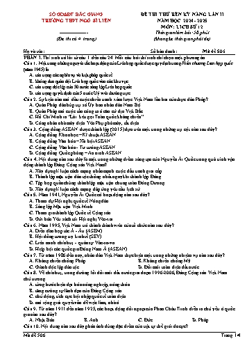 Đề thi thử rèn kĩ năng Lịch sử 12 (Lần 2) - Mã đề 506 - Năm học 2024-2025 - Trường THPT Ngô Sĩ Liên (Có đáp án + Ma trận)