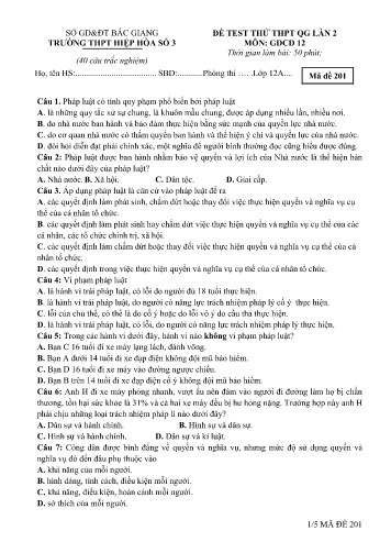 Đề thi thử THPT GDCD (Lần 2) - Mã đề 201 - Trường THPT Hiệp Hòa số 3 (Có đáp án)