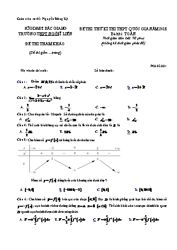 Đề thi thử THPT môn Toán - Mã đề 001 - Năm học 2017-2018 - Trường THPT Ngô Sĩ Liên (Có đáp án)