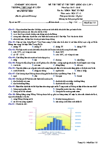 Đề thi thử THPT QG Địa lí 12 (Lần 1) - Mã đề 121 - Năm học 2017-2018 - Trường THPT Ngô Sĩ Liên (Có đáp án)
