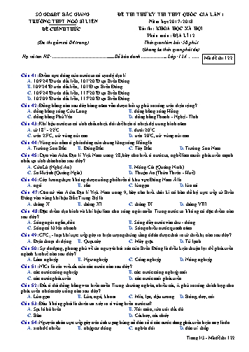 Đề thi thử THPT QG Địa lí 12 (Lần 1) - Mã đề 122 - Năm học 2017-2018 - Trường THPT Ngô Sĩ Liên (Có đáp án)