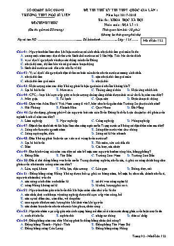 Đề thi thử THPT QG Địa lí 12 (Lần 1) - Mã đề 123 - Năm học 2017-2018 - Trường THPT Ngô Sĩ Liên (Có đáp án)