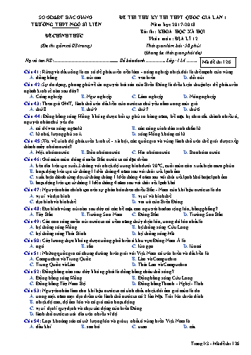 Đề thi thử THPT QG Địa lí 12 (Lần 1) - Mã đề 126 - Năm học 2017-2018 - Trường THPT Ngô Sĩ Liên (Có đáp án)