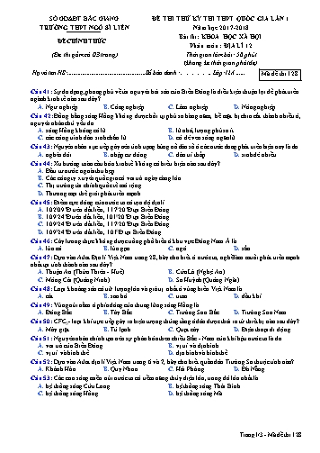 Đề thi thử THPT QG Địa lí 12 (Lần 1) - Mã đề 128 - Năm học 2017-2018 - Trường THPT Ngô Sĩ Liên (Có đáp án)