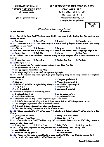Đề thi thử THPT QG Địa lí 12 (Lần 1) - Mã đề 357 - Năm học 2018-2019 - Trường THPT Ngô Sĩ Liên (Có đáp án)