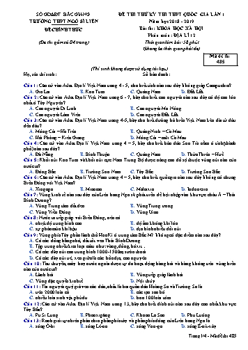 Đề thi thử THPT QG Địa lí 12 (Lần 1) - Mã đề 485 - Năm học 2018-2019 - Trường THPT Ngô Sĩ Liên (Có đáp án)