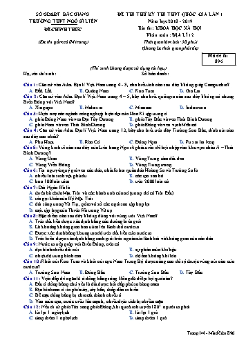 Đề thi thử THPT QG Địa lí 12 (Lần 1) - Mã đề 896 - Năm học 2018-2019 - Trường THPT Ngô Sĩ Liên (Có đáp án)