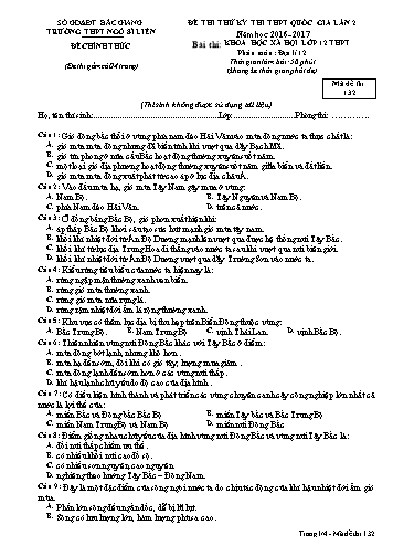 Đề thi thử THPT QG Địa lí 12 (Lần 2) - Mã đề 132 - Năm học 2016-2017 - Trường THPT Ngô Sĩ Liên (Có đáp án + Ma trận)